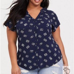 Torrid Challis Dolman Pullover Top, Navy Camera, 1X